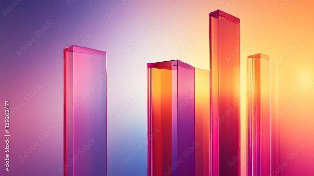 Poster colorful transparent glass shapes with soft light and gradient background
