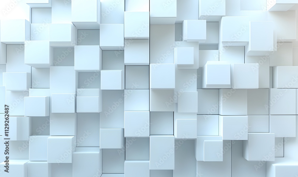 Poster a banner with white cube blocks arranged in a random