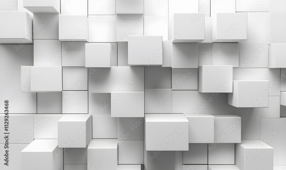 Poster a contemporary design featuring white cube blocks in a random