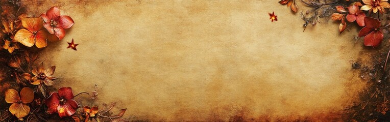 Fototapeta premium A beautifully decorated parchment-style book page with floral patterns, stars