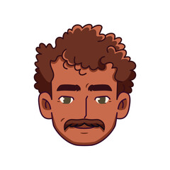 Vector Old Smiling Black Man Avatar Moustache Cartoon Illustration Isolated
