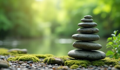 Serene Stacked Stones by the River 