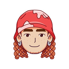 Vector Young Smiling Man Avatar Cap Cartoon Illustration Isolated