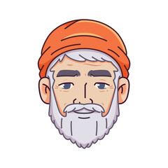 Vector Old Smiling Man Avatar Hat Cartoon Illustration Isolated