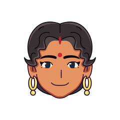 Vector Young Smiling Hindu Woman Avatar Cartoon Illustration Isolated