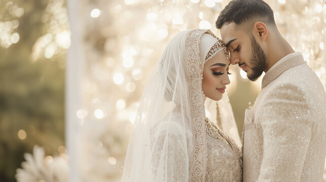 Muslim couple in traditional wedding attire portrait