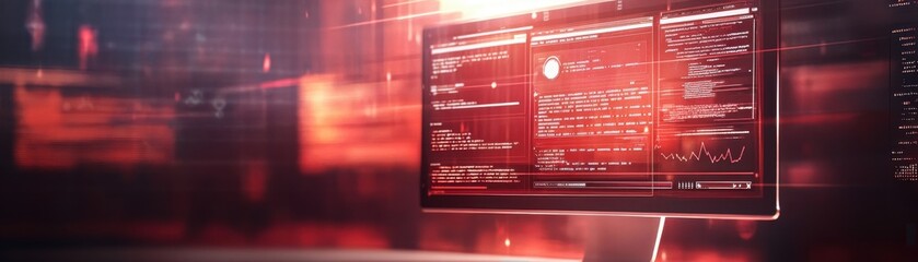 Futuristic computer screen displaying advanced technology and coding.