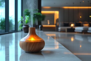 A sleek air freshener in a contemporary room with minimalist design. A cozy and inviting concept for home decor and comfort