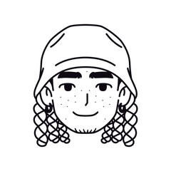 Vector Young Smiling Man Avatar Cap Cartoon Illustration Isolated