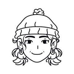 Vector Young Smiling Black Woman Avatar Wool Hat Cartoon Illustration Isolated