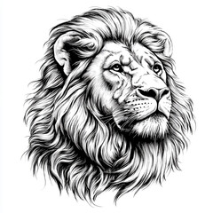 Detailed Sketch of a Majestic Lion&rsquo;s Head with a Flowing Mane on White Background