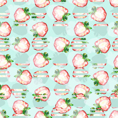 Seamless pattern with watercolor fresh strawberry. Hand drawn watercolor illustration.