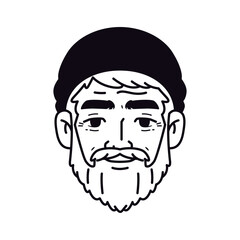Vector Old Smiling Man Avatar Hat Cartoon Illustration Isolated