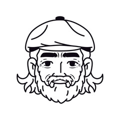 Vector Old Smiling Man Avatar Hat Cartoon Illustration Isolated