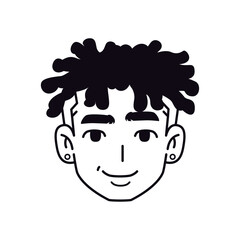 Vector Young Smiling Black Man Avatar Cartoon Illustration Isolated