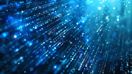Naklejka premium Abstract Digital Data Stream: Blue Binary Code Flowing in Cyberspace