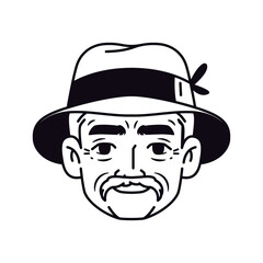 Vector Old Smiling Black Man Avatar Hat Cartoon Illustration Isolated
