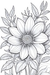 Obraz premium Beautiful flower coloring page for kids and adults 