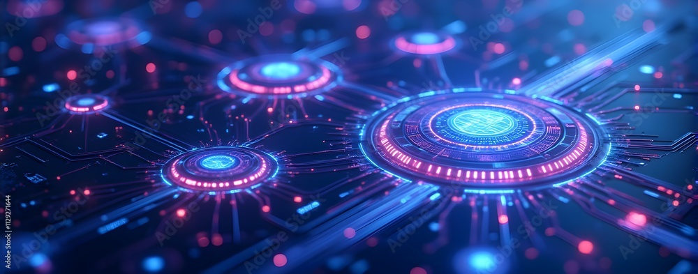 Poster dive into the mesmerizing world of futuristic technology! witness the vibrant glow of interconnected