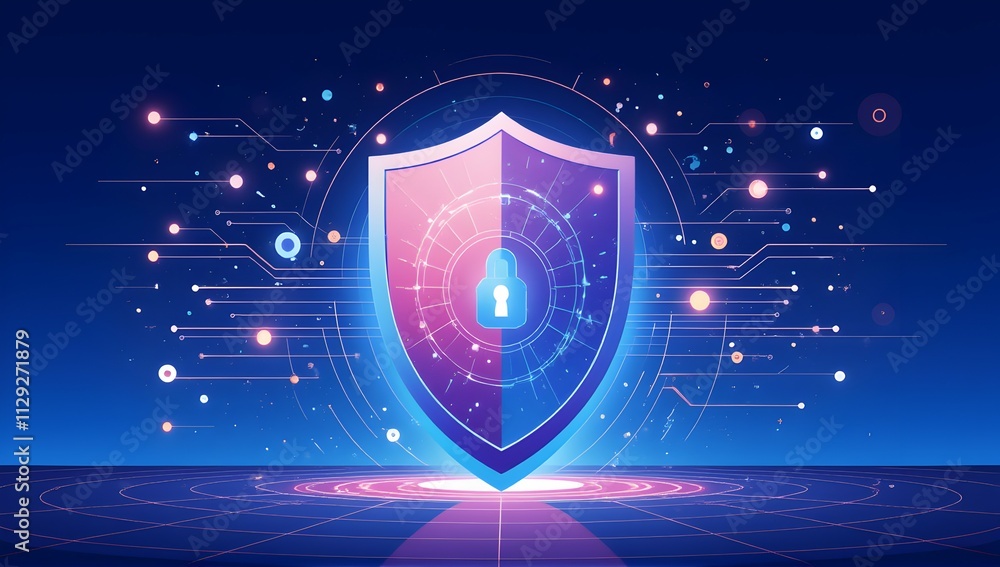 Poster digital fortress: a glowing shield, symbolizing robust cybersecurity and data protection in the digi