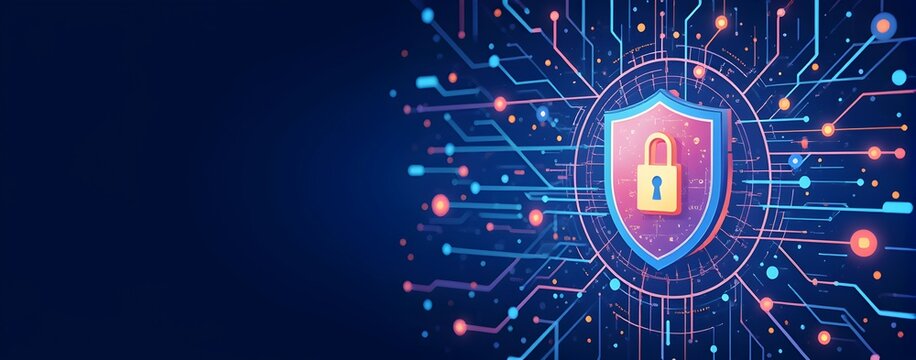 Unbreakable digital fortress.  Cybersecurity shield protecting data with an impenetrable lock.  Ensuring ultimate online safety.