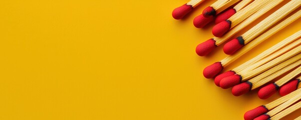 Naklejka premium Matches on a yellow surface capturing simplicity and vibrant contrast evoking themes of warmth energy or innovation