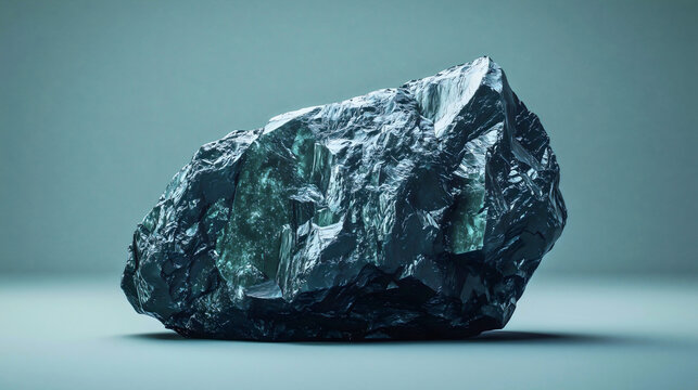 Uranium is a radioactive metal ore extracted from the earth, with shades of gray and green. Uranium ore is known for its radioactivity and its use in the nuclear industry.