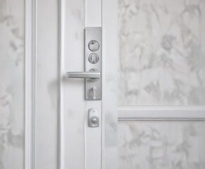 Naklejka premium Minimalist white door handle in a contemporary home, house, entrance, stylish, minimalist, simple