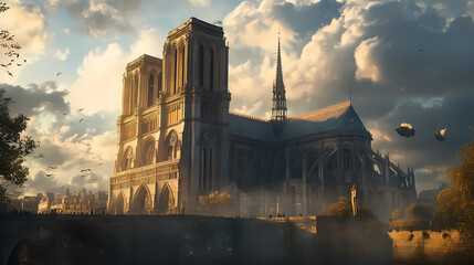 Naklejka premium Gothic basilica in france. Basilica. Illustration