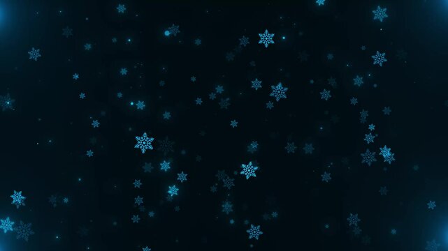 Falling glow gold snowflake Particle Winter snow on black background animation. Winter, Christmas and new year 2025 gold snowflakes for winter snow, merry Christmas, Holiday, festive snow flakes