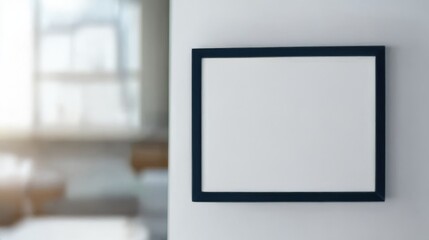 Fototapeta premium Minimalist Empty Picture Frame Mockup on a Bright Wall in a Modern Interior, Perfect for Custom Artwork or Photography Display in Contemporary Spaces