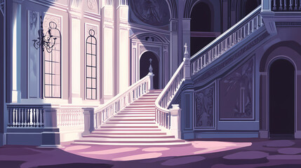Haunted mansion architecture, staircase building. Basilica. Illustration