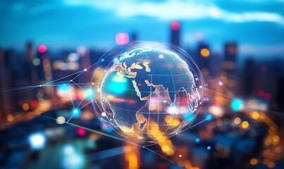 Fototapeta premium Global network, city lights, digital sphere.