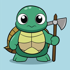 Obraz premium Hand drawn Turtle with a serious face carrying an ax ready to fight vector illustration