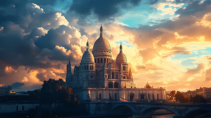 Fototapeta premium Majestic basilica in paris under dramatic sky. Basilica. Illustration
