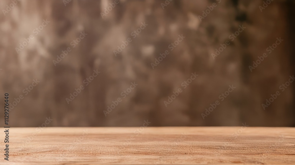 Poster empty wooden table surface with subtle grain texture and blurred background ideal for food photograp