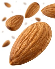 Floating Almond Nuts on White Background