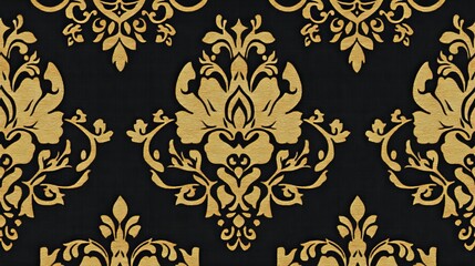 A decorative pattern featuring ornate gold designs on a black background.