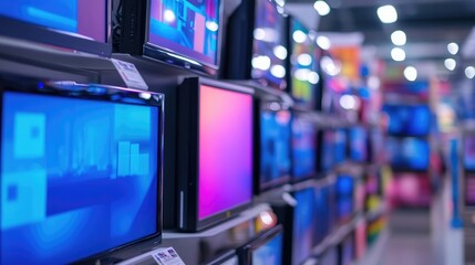 Fototapeta premium Colorful Televisions on Display in an Electronics Store