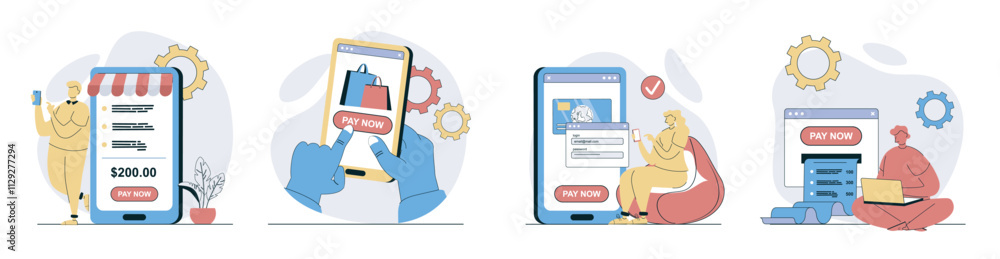 Leinwandbilder online payment concept set in flat design for web. collection with people getting digital bill form 