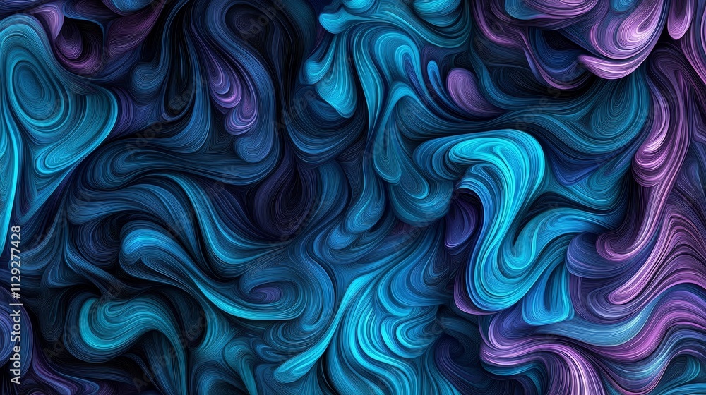 Poster abstract swirling patterns in vibrant blue and purple hues create a dynamic visual effect.