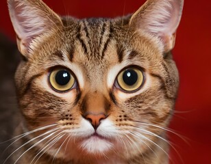 close up portrait of a cute stunning amazed surprised cat isolated on vibrant colorful background looking into the camera