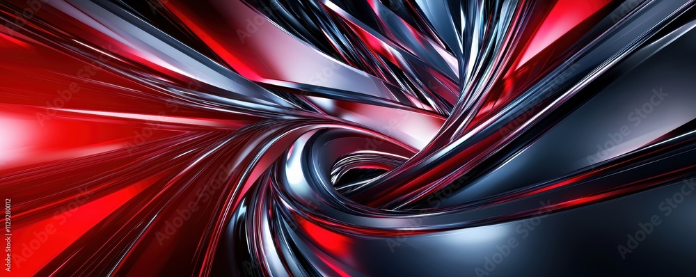 Poster neon light trails in vibrant red and blue curving into a tunnel abstract representation of motion an