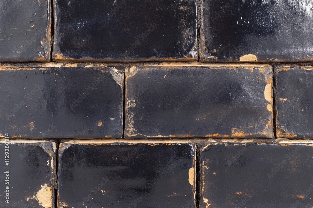 Poster close-up of dark, rectangular tiles with worn edges and a glossy surface.