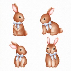 Watercolor bunny clipart.Clipart -Easter bunny rabbit clipart,cute animal.Blue bow bunny ,Spring bunnies. Scrapbook Paper, Baby shower. Ideal for fabric,scrapbooking,banner , card, wrapping paper,.
