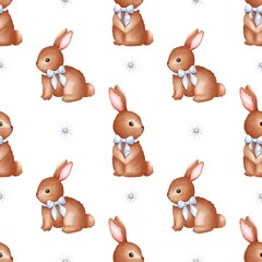 Seamless easter pattern with cute rabbits. Texture for Wallpaper, Gift Wrapping paper. Ideal for fabric,scrapbooking,banner , card, wrapping paper,