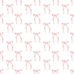 Watercolor Coquette pink bow seamless pattern. Ideal for fabric,scrapbooking,banner , card, wrapping paper,
