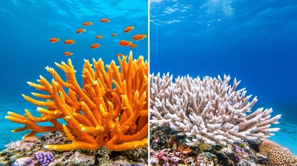 Divergent Environments: Colorful vs. Pale Coral Reefs - Climate Change's Effect on Ocean Biodiversity