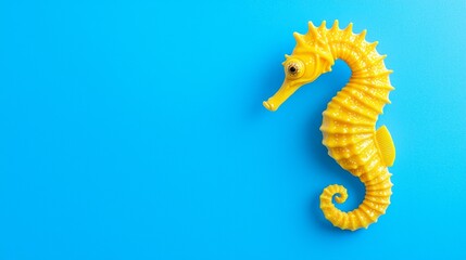 Fototapeta premium In a serene blue aquatic environment, a colorful seahorse with elaborate patterns floats gracefully, its unique spiral tail and horse-like head on full display.