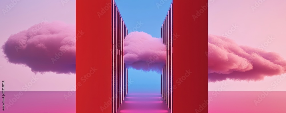Poster vibrant server racks and abstract cloud art futuristic design representing data centers and scalable